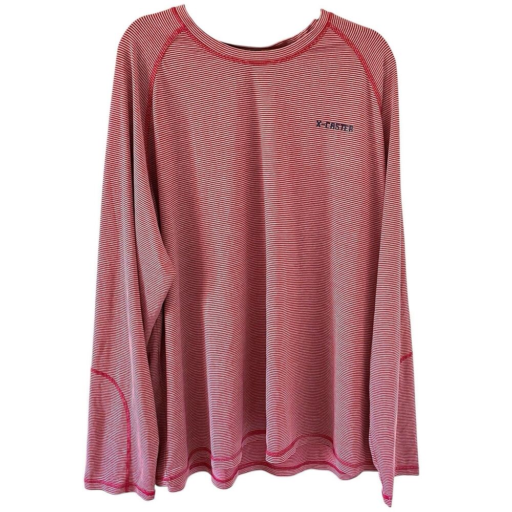 X-Caster Sun Protection Tee Shirt Mens 4X Long Sleeve UPF 50+ Red Stripe